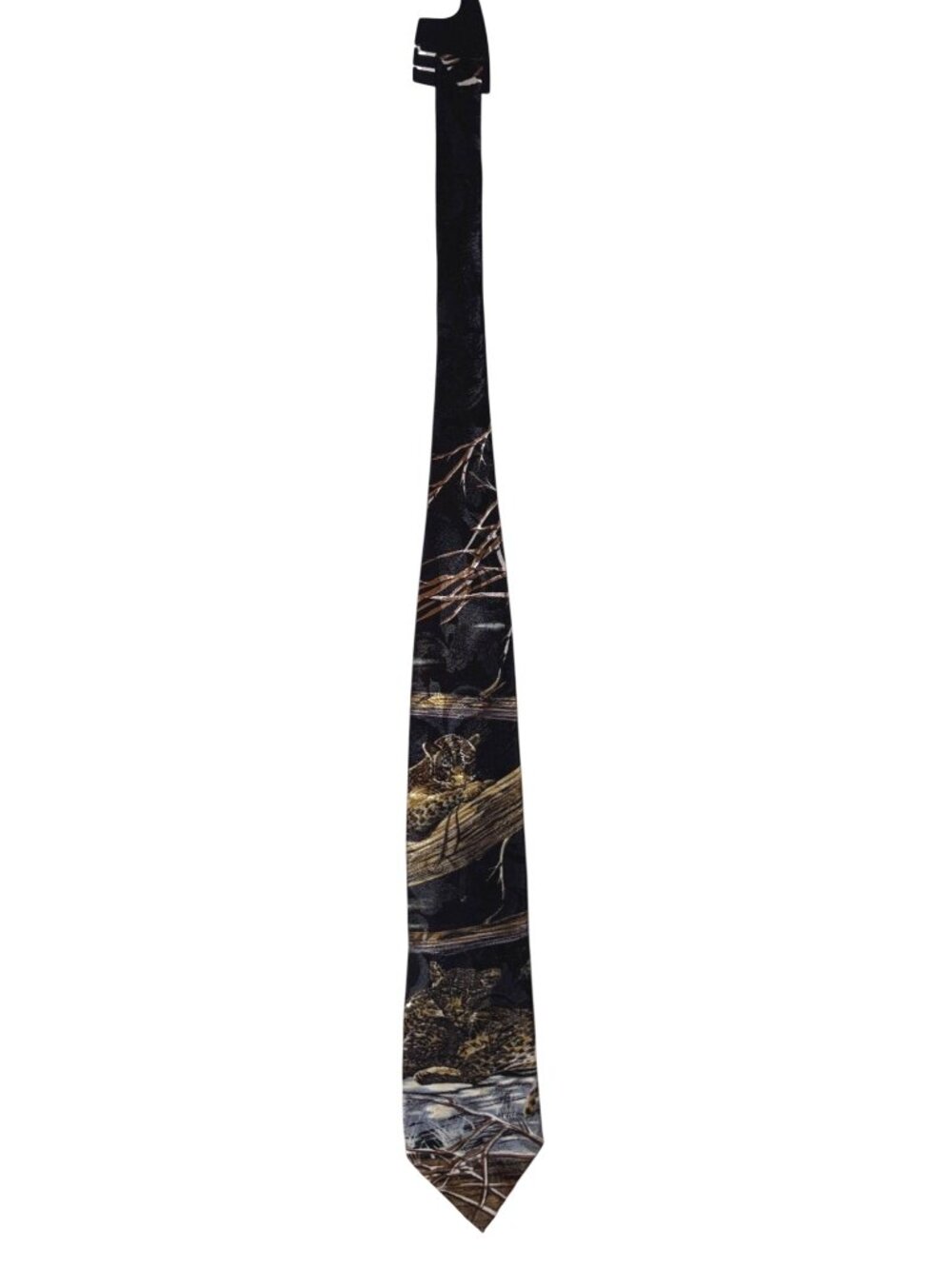 Lost Kingdom Mens Black Brown Jaguar Print Neck Tie Exotic Wildlife Design